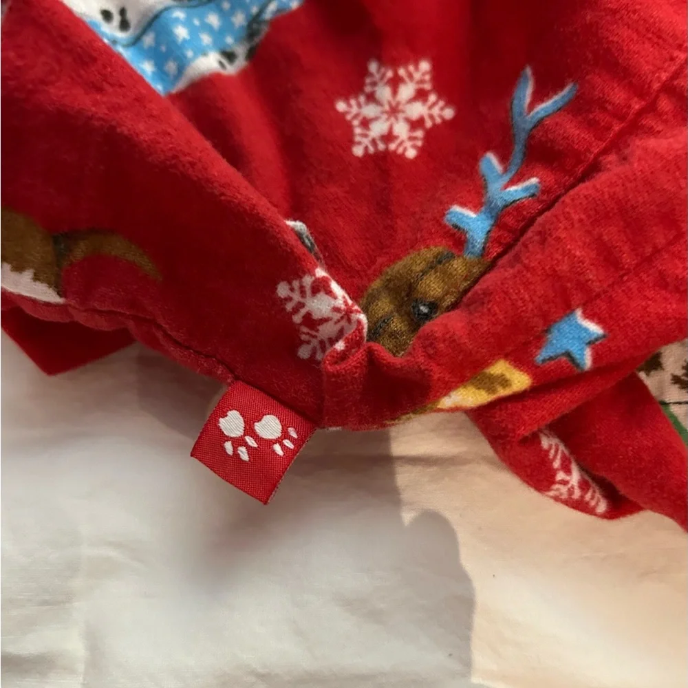 NICK & NORA VINTAGE Reindeer Dog Red Pajama‎ Top Cotton Flannel L